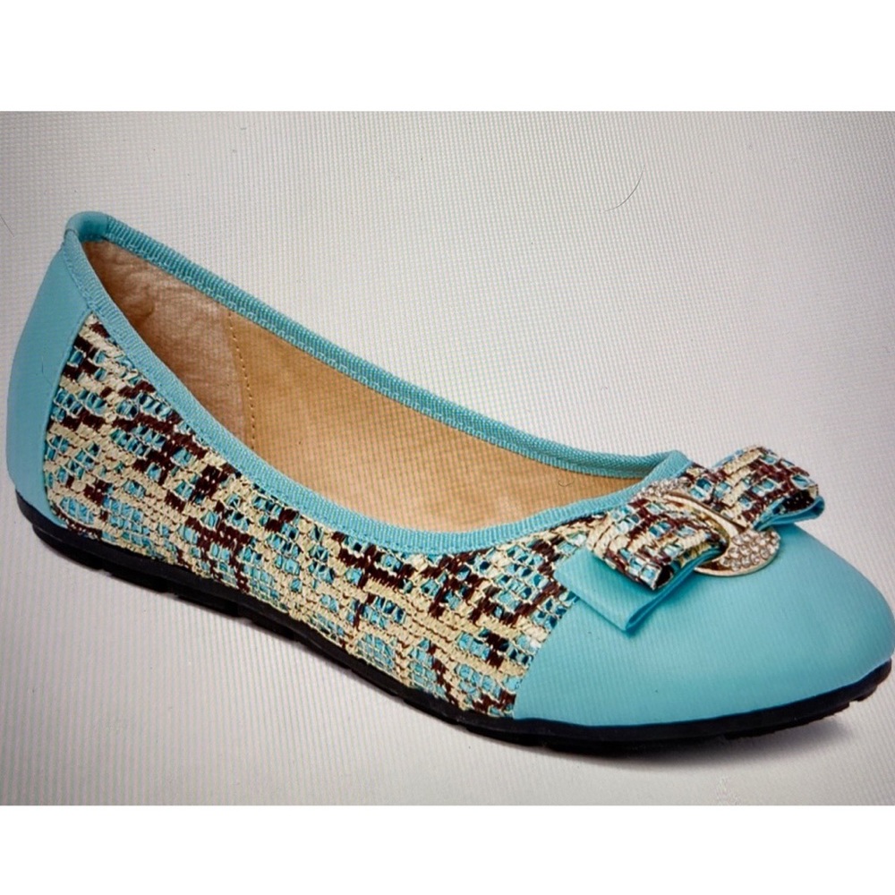Turquoise Woven-Accent Ballet Flat Size 11